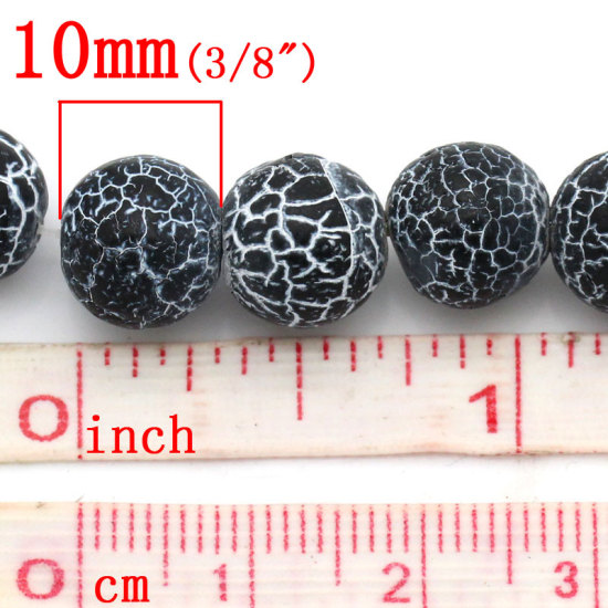 Image de (Classement B) Perles en Agate (Teint) Rond Noir Blanc Motif Fissuré 10mm Dia, Taille de Trou: 2mm, 38cm long, 1 Enfilade 