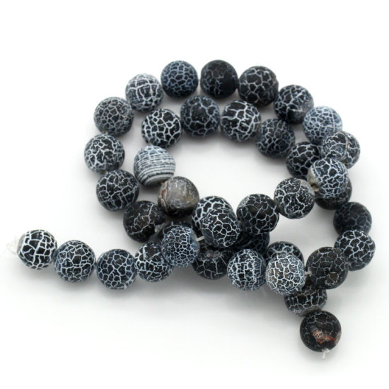 Picture of (Grade B) Agate (Dyed) Loose Beads Round Black White Crackle About 10mm(3/8") Dia, Hole: Approx 2mm, 38cm(15") long, 1 Strand (Approx 39 PCs/Strand)