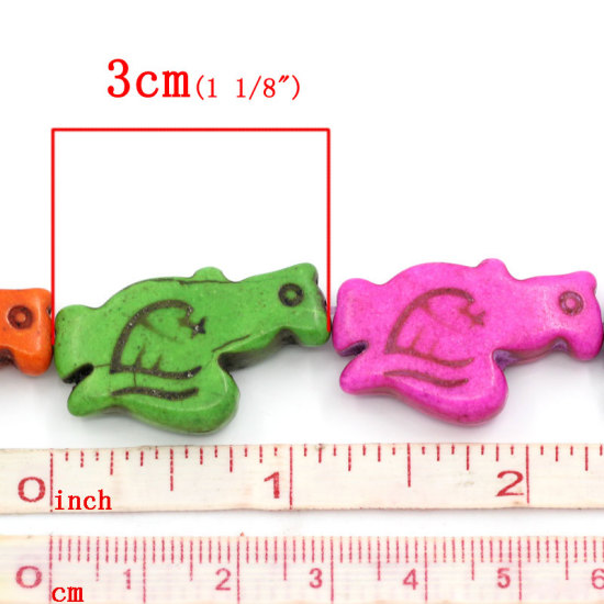 Picture of (Grade D) Howlite Imitated Turquoise At Random Color Mixed Loose Beads Squirrel About 3cm x 1.8cm(1 1/8"x 6/8"), Hole: Approx 1.5mm, 41.5cm(16 3/8") long, 1 Strand (Approx 13 PCs/Strand)