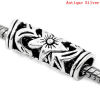 Picture of Zinc Metal Alloy European Style Large Hole Charm Beads Cylinder Antique Silver Color Flower Hollow Carved About 22mm x 8mm, Hole: Approx 5mm, 30 PCs