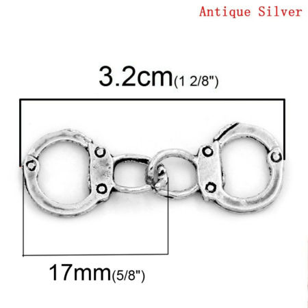 Bild von Charm Anhänger Handschellen Antik Silber 17mmx12mm (Total: 3.2cm lang), 30 Stück