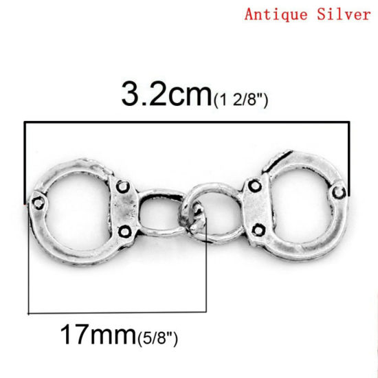 Immagine di Lega di Zinco Charm Ciondoli Manette Argento Antico Nulla Disegno 17.0mm x 12.0mm, 30 Pz