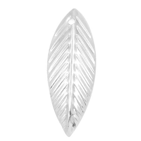 60 PCs Iron Based Alloy Charms Silver Plated Leaf 21mm x 7.5mm
