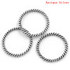 Picture of 1.3mm Zinc Based Alloy Closed Soldered Jump Rings Findings Round Antique Silver Color Stripe Carved 18mm Dia, 50 PCs
