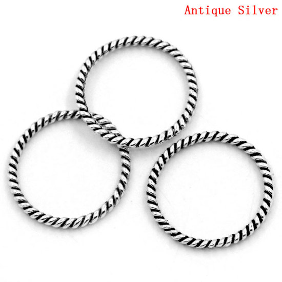 Picture of 50 PCs 18mm Dia., 1.3mm(16 gauge) Zinc Based Alloy Closed Soldered Jump Rings Findings For Jewelry Making Antique Silver Color Round Stripe