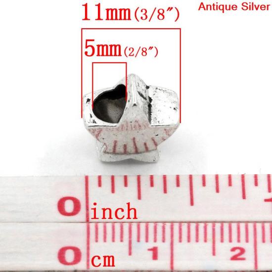 Immagine di Lega di Zinco Stile Europeo Perline Stella Argento Antico Circa 12.0mm x 11.0mm, Foro: Circa 5.0mm, 30 Pz