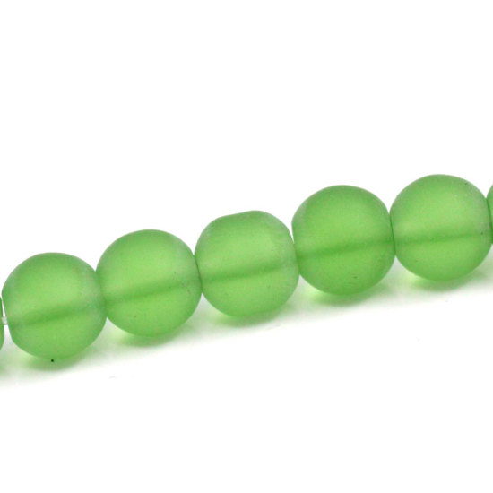 Picture of Glass Loose Beads Ball Green Frosted Imitation Crystal About 8mm Dia, Hole: Approx 1mm, 31.5cm long, 5 Strands (Approx 42 PCs/Strand)
