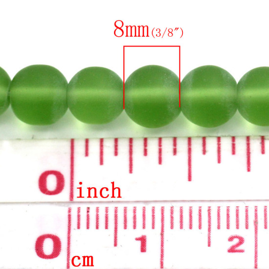 Picture of Glass Loose Beads Ball Green Frosted Imitation Crystal About 8mm Dia, Hole: Approx 1mm, 31.5cm long, 5 Strands (Approx 42 PCs/Strand)