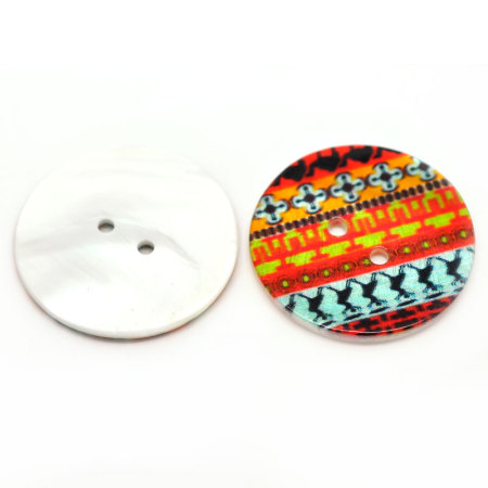 Picture of Natural Shell Buttons Round 2 Holes Multicolor Flower Pattern 3cm Dia,20PCs
