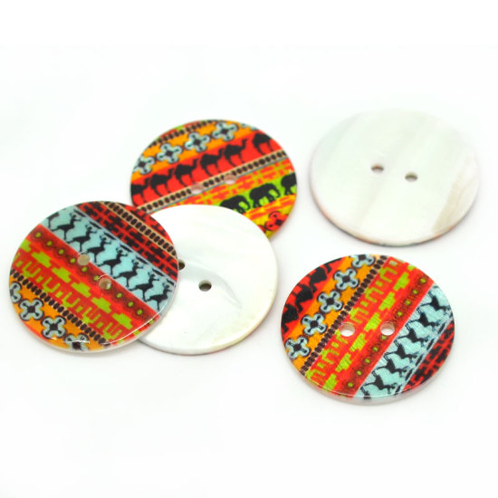 Picture of Shell Buttons Round 2 Holes Multicolor Pattern Printed 3cm Dia,20PCs