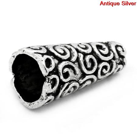 Immagine di Lega di Zinco Separatori Perline Cono Argento Antico Modello Disegno Circa 18.0mm x 9.0mm, Foro:Circa 2.0mm, 50 Pz