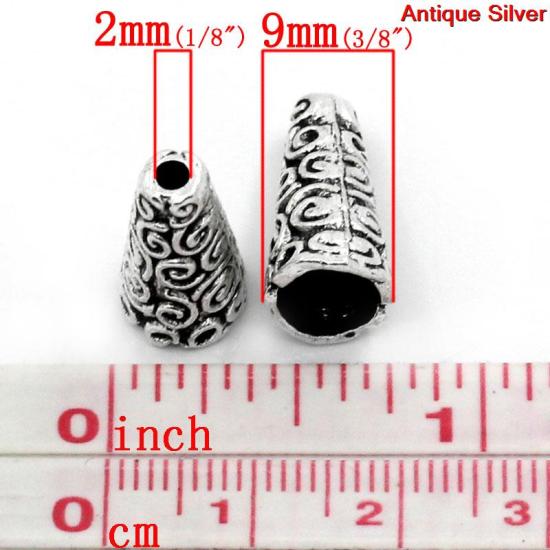 Imagen de Cuentas Espaciador Zamak Cono,Plata Antigua 18mm x 9mm, Agujero: acerca de 2mm, 50 Unidades