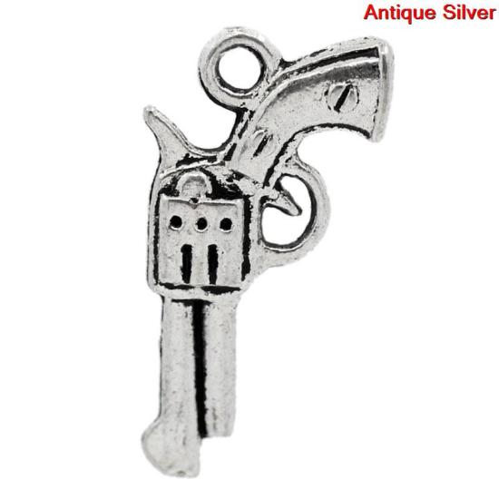 Imagen de Colgantes Aleación del Metal Del Zinc de Pistola Plata Antigua Rhinestone 21.0mm x 11.0mm, 50 Unidades 