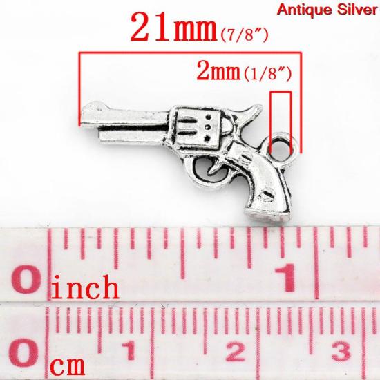 Imagen de Colgantes Aleación del Metal Del Zinc de Pistola Plata Antigua Rhinestone 21.0mm x 11.0mm, 50 Unidades 