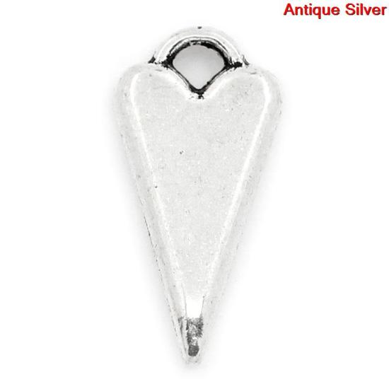 Picture of Charm Pendants Heart Antique Silver Color 23x11mm,30PCs