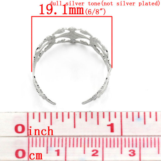 Bild von Zinklegierung Einstellbar Ring Rund Silberfarbe , mit Blumen Filigran Muster, 19.1mm, 2 Stücke
