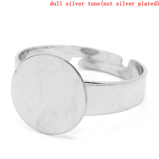 Picture of Zinc Based Alloy Adjustable Glue-On Rings Round Silver Tone (Fits 12mm Dia) 17.9mm( 6/8")(US Size 7.5), 20 PCs