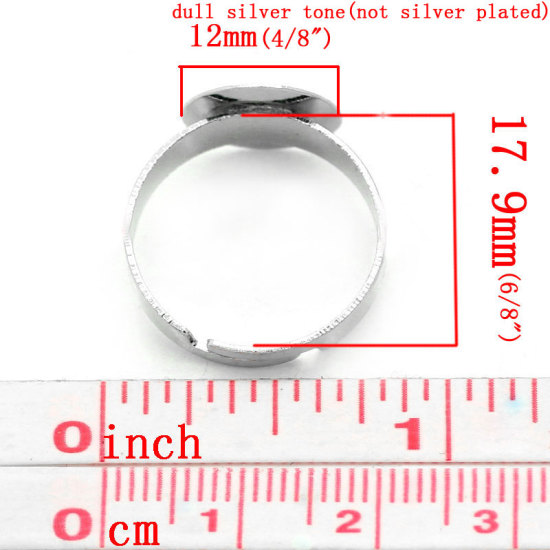 亜鉛合金 アジャスタブル 貼り付け 指輪 リング 円形 シルバートーン 12mm丸皿 17.5mm（日本サイズ約14号） 20 個 の画像