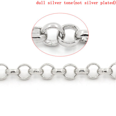 Iron Based Alloy Rolo Chain Findings Silver Tone 6mm(2/8") Dia, 2 M