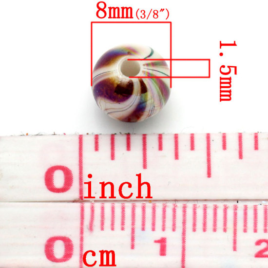 Image de Perle Bubblegum en Acrylique Balle Couleur au Hasard Couleur AB Rayée 8mm Dia, Taille de Trou: 1.5mm, 30 PCs