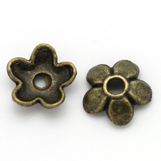 Image de Coupelle en Alliage de Zinc Fleur Bronze Antique (Approprié à Perle 8mm - 14mm) 6mm x6mm, 300 PCs