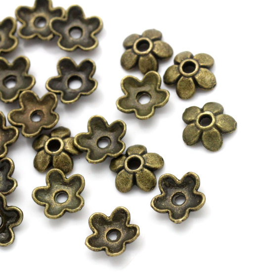 Image de Coupelle en Alliage de Zinc Fleur Bronze Antique (Approprié à Perle 8mm - 14mm) 6mm x6mm, 300 PCs