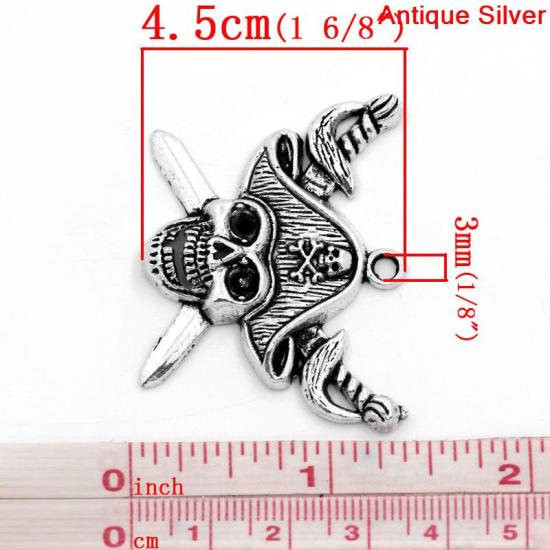 Immagine di Halloween Lega di Zinco Charm Ciondoli Cranio Argento Antico ss16 Strass Cranio Disegno 4.5cm x 3.4cm, 10 Pz