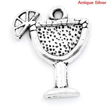 Imagen de Colgantes Aleación del Metal Del Zinc de Copa Plata Antigua Rhinestone 17.0mm x 14.0mm, 100 Unidades 