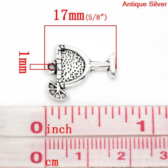 Bild von Zinklegierung Charm Anhänger Trinkbecher Geschirr Antik Silber 17mmx14mm, 100 Stück 