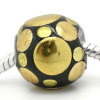 Picture of Polymer Clay European Style Large Hole Charm Beads Round Gold Plated Black Dot Carved About 16mm x 16mm, Hole: Approx 4.5mm, 1 PCs