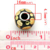Picture of Polymer Clay European Style Large Hole Charm Beads Round Gold Plated Black Dot Carved About 16mm x 16mm, Hole: Approx 4.5mm, 1 PCs