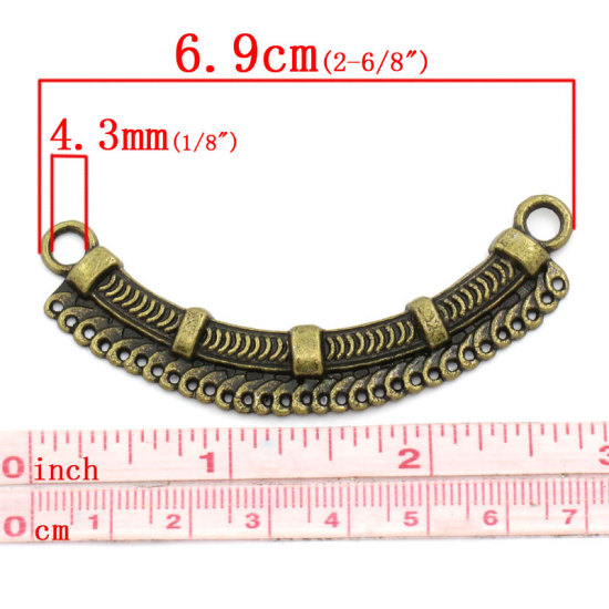 Image de Connecteurs de Bijoux Lustre en Alliage de Zinc Forme Arc Bronze antique Rayées 6.9cm x 24mm, 10 Pièces