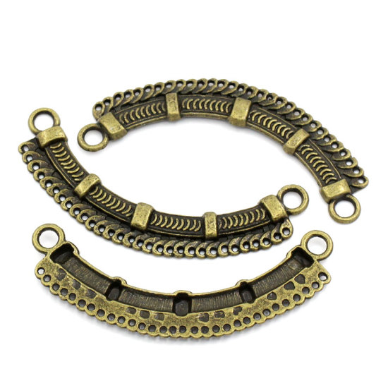Image de Connecteurs de Bijoux Lustre en Alliage de Zinc Forme Arc Bronze antique Rayées 6.9cm x 24mm, 10 Pièces