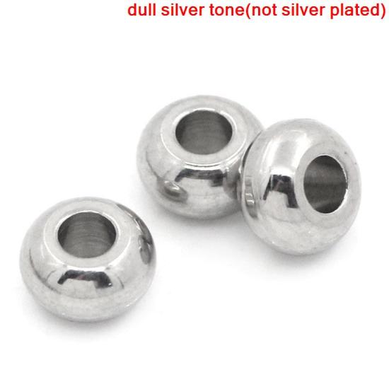 Bild von 304 Edelstahl Zwischenperlen Spacer Perlen Flachrund Silberfarbe ca. 5mm D., Loch: 2mm, 100 Stück