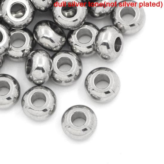 Picture of 304 Stainless Steel Spacer Beads Flat Round Silver Tone About 5mm( 2/8") Dia, Hole:Approx 2mm, 100 PCs