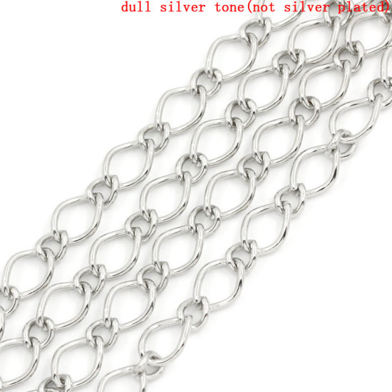 Picture of Iron Based Alloy 1:1 Figaro Link Curb Chain Findings Silver Tone 10x7mm(3/8"x1/4") 6x5mm(1/4"x1/4"), 10 M