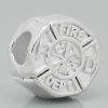 Picture of Zinc Metal Alloy European Style Large Hole Charm Beads Round Silver Plated Message "Fire Dept" Carved Color Plated About 12mm x 11mm, Hole: Approx 4.5mm, 20 PCs