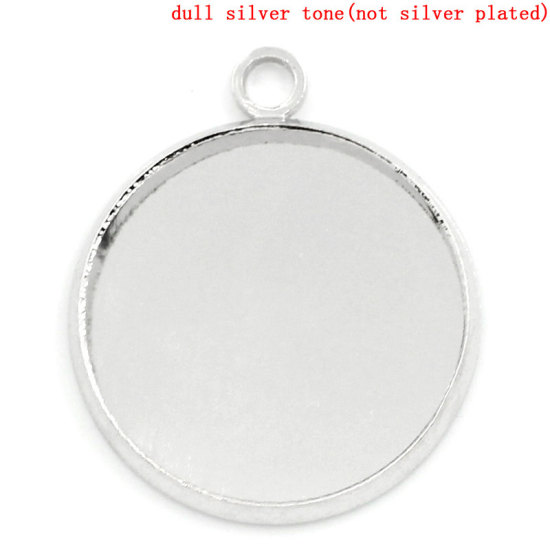 Picture of Zinc Based Alloy Cabochon Setting Pendants Round Silver Tone (Fits 18mm Dia.) 23mm x 20mm, 2 PCs