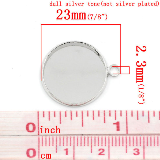 Picture of Zinc Based Alloy Cabochon Setting Pendants Round Silver Tone (Fits 18mm Dia.) 23mm x 20mm, 2 PCs