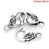 Picture of Zinc Based Alloy Lobster Clasps Antique Silver Color Flower Carved 26mm x 13mm, 10 PCs