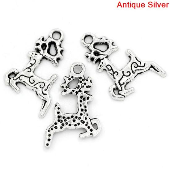 Picture of Zinc Metal Alloy Christmas Charm Pendants Sika Deer Animal Antique Silver Color 23mm x 14mm( 7/8"x 4/8"), 100 PCs