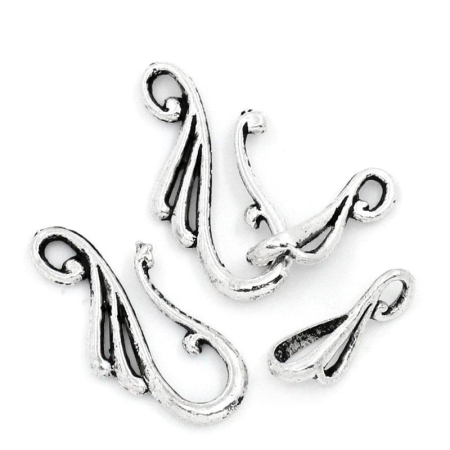 Image de Fermoirs Toggles en Alliage de Zinc Forme Fleur Argent Vieilli 25.5mm x 12mm 16mm x 6mm, 50 Sets