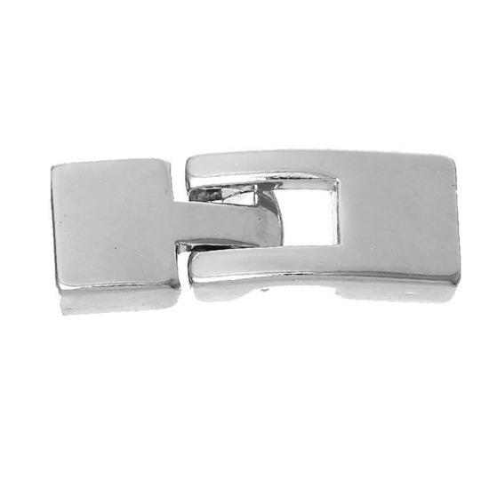 Picture of Zinc Based Alloy Hook Clasps Rectangle Silver Tone 22mm x12mm 19mm x12mm, 10 Sets