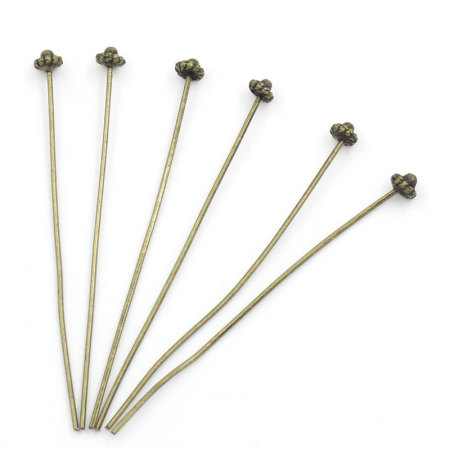 Alfileres de cabeza de bola Aleación del Metal Del Zinc de Tono Bronce,5.2cm de longitud 0.7mm (21 gauge), 30 Unidades