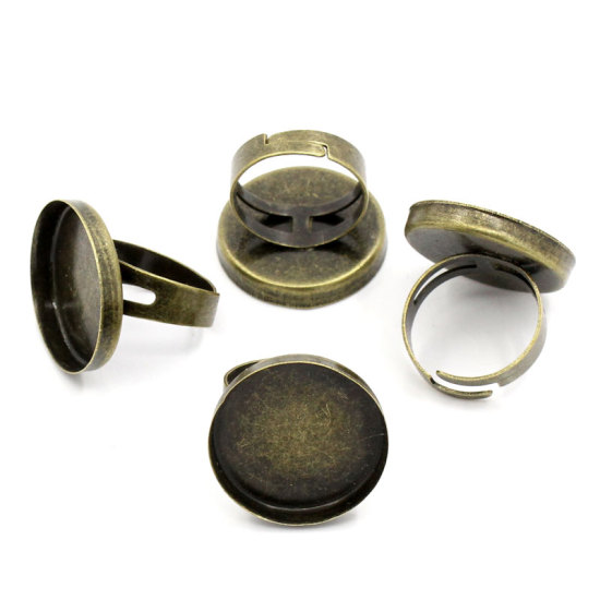 Picture of Brass Adjustable Cabochon Settings Rings Round Antique Bronze (Fits 23mm Dia) 17.9mm( 6/8")(US Size 7.5), 10 PCs                                                                                                                                              