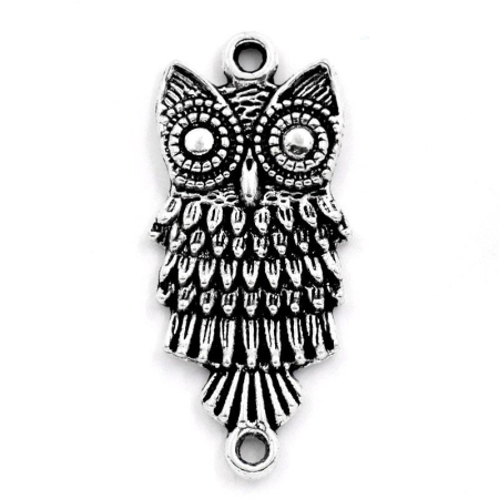 Bild von Zinklegierung Halloween Verbinder Eule Antiksilber 28.5mm x 13mm, 30 Stücke