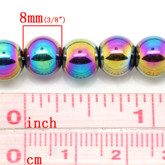 Bild von Hämatit Perlen Rund Bunt Regenbogen 8mm D., Loch: 1.6mm, 38cm lang/Strang, 1 Strang (ca 53 Stücke/Strang)