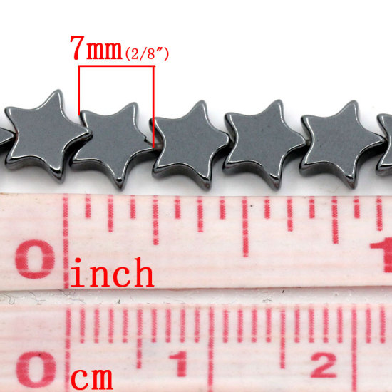 Picture of Hematite Beads Pentagram Star Color Plated About 7mm x 6mm, Hole: Approx 1mm, 39cm(15 3/8") long, 2 Strands (Approx 76 PCs/Strand)