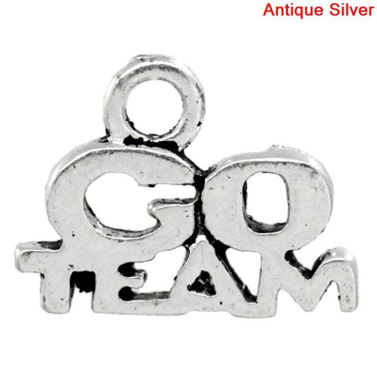 Image de Breloques en Alliage de Zinc Argent Vieilli Gravé Mots "GO TEAM" 13mm x 10mm, 50 Pcs