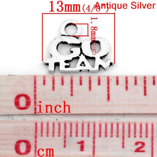 Image de Breloques en Alliage de Zinc Argent Vieilli Gravé Mots "GO TEAM" 13mm x 10mm, 50 Pcs
